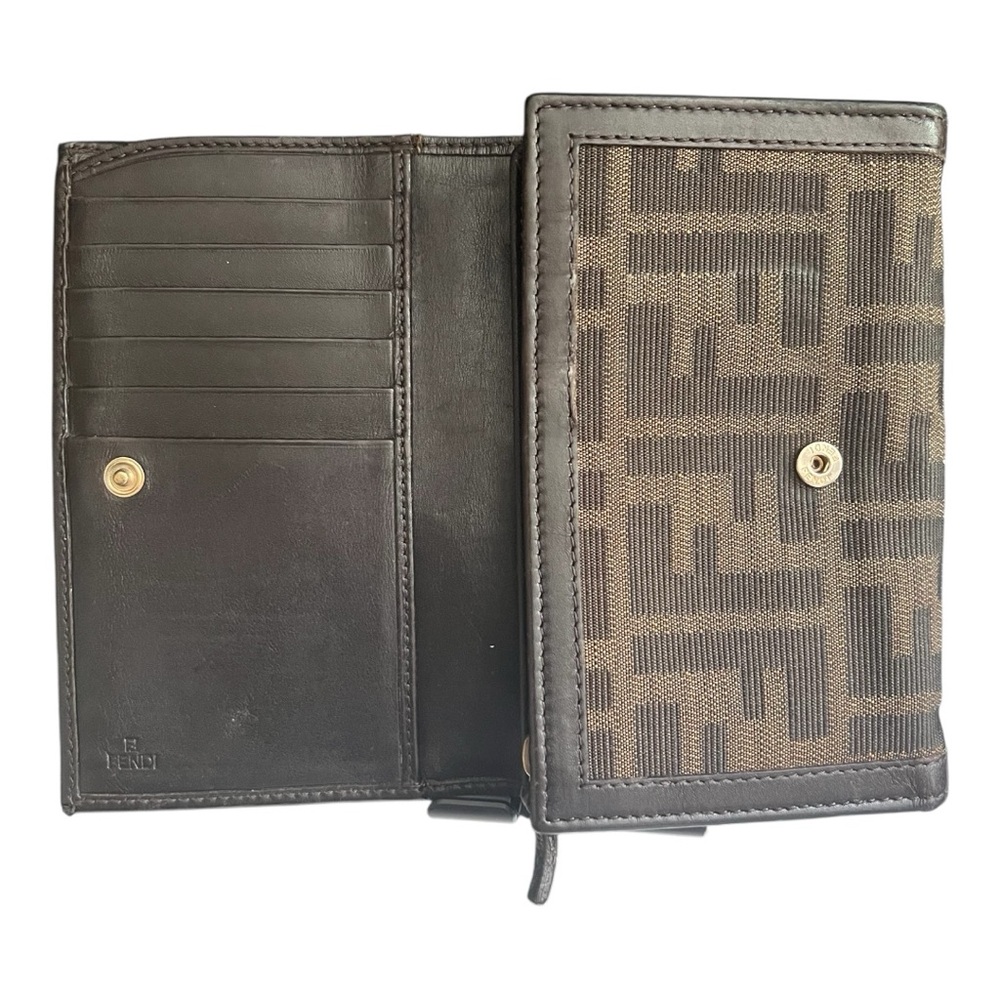PRE LOVED FENDI Black and Brow Monogram Zucca Wallet in GOOD CONDITION
